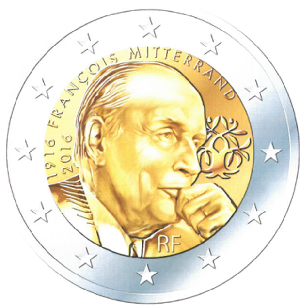 2 Euro Sondermünze aus Frankreich mit dem Motiv 100. Geburtstag von François Mitterrand