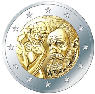 2 Euro Sondermünze aus Frankreich mit dem Motiv Hundertster Todestag Auguste Rodins