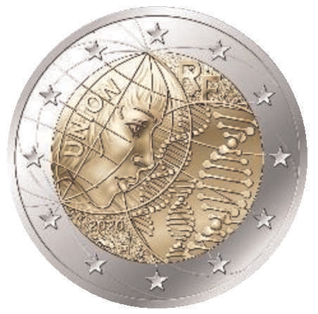 2 Euro Sondermünze aus Frankreich aus 2020 mit dem Motiv Medizinische Forschung