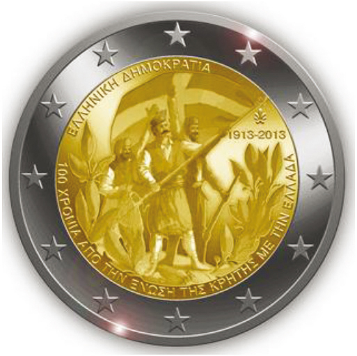 2 Euromünze aus Griechenland mit dem Motiv 100. Jahrestag der Vereinigung Kretas mit Griechenland