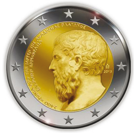 2 Euromünze aus Griechenland mit dem Motiv 2400. Jahrestag der Gründung der Platonischen Akademie