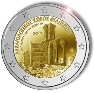2 Euro Sondermünze aus Griechenland mit dem Motiv Archäologische Ausgrabungsstätte Philippi