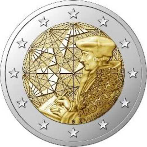 2 Euromünze aus Griechenland mit dem Motiv 35 Jahre Erasmus-Programm