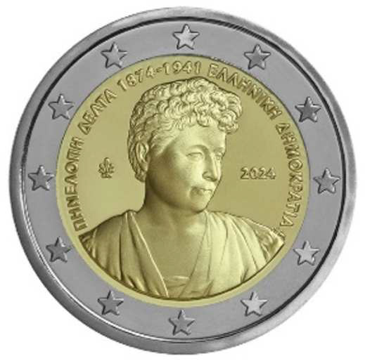 2 Euro Sondermünze aus Griechenland aus 2024 mit dem Motiv 150. Geburtstag von Penelope Delta