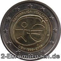 2 Euromünze aus Italien mit dem Motiv 10 Jahre Euro