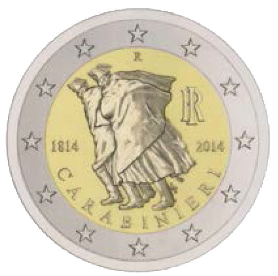 2 Euromünze aus Italien mit dem Motiv 200 Jahre Carabinieri