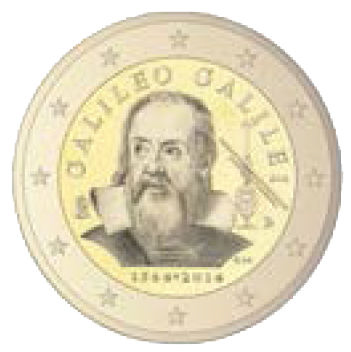 2 Euromünze aus Italien mit dem Motiv 450. Geburtstag von Galileo Galilei