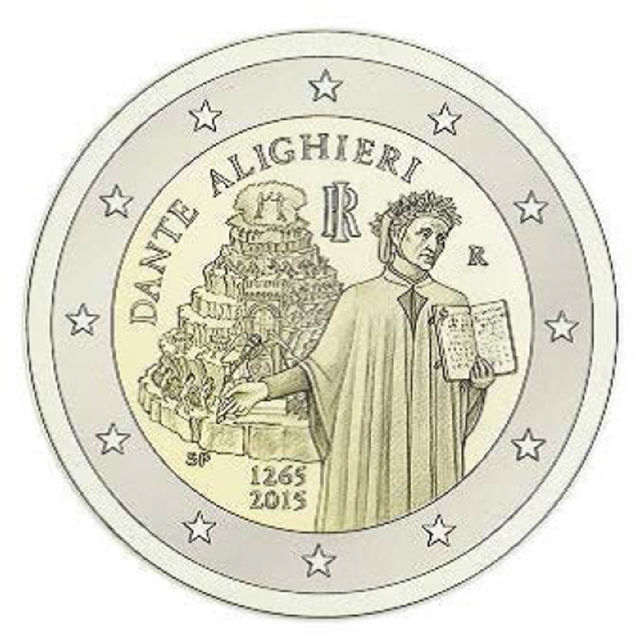 2 Euromünze aus Italien mit dem Motiv 750. Geburtstag von Dante Alighieri
