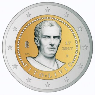 2 Euro Sondermünze aus Italien mit dem Motiv Zweitausendster Todestag von Titus Livius