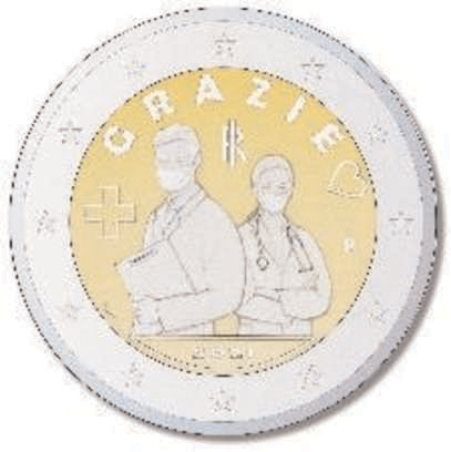 2 Euromünze aus Italien mit dem Motiv Gesundheitsberufe