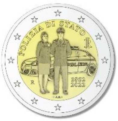 2 Euromünze aus Italien mit dem Motiv 170 Jahre italienische Nationalpolizei