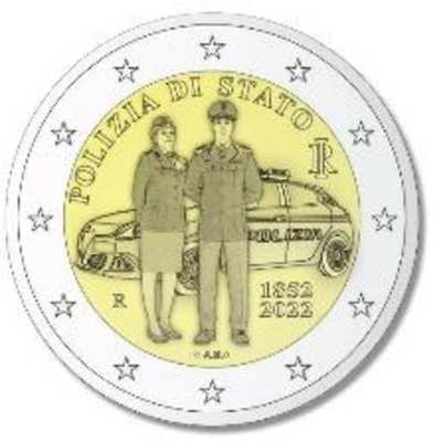 2 Euromünze aus Italien mit dem Motiv 170 Jahre italienische Nationalpolizei