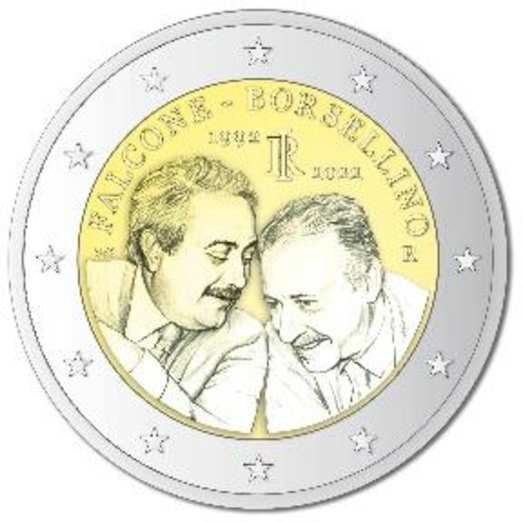 2 Euromünze aus Italien mit dem Motiv 30. Todestag von Giovanni Falcone und Paolo Borsellino