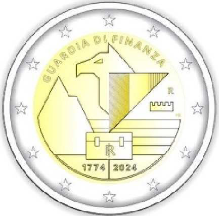 2 Euro Sondermünze aus Italien aus 2024 mit dem Motiv 250. Jahrestag der Gründung der Guardia di Finanza
