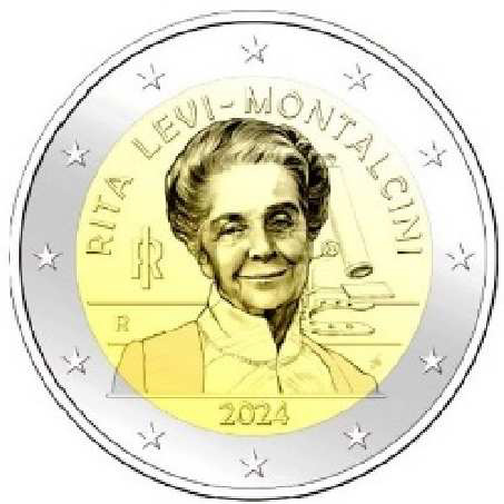 2 Euro Sondermünze aus Italien aus 2024 mit dem Motiv Rita Levi-Montalcini