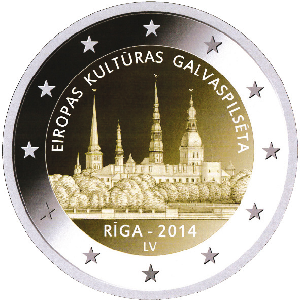 2 Euromünze aus Lettland mit dem Motiv Riga - Kulturhauptstadt Europas 2014