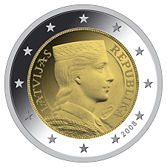 2 Euro Umlaufmünze Lettland mit der Landesallegorie