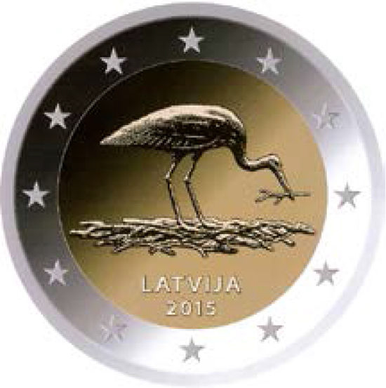 2 Euromünze aus Lettland mit dem Motiv Natur in Gefahr - der Schwarzstorch