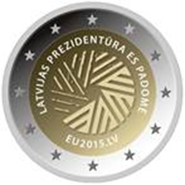 2 Euromünze aus Lettland mit dem Motiv Vorsitz Lettlands im Rat der EU