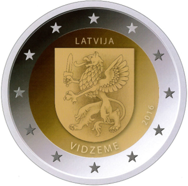2 Euro Sondermünze aus Lettland aus 2016 mit dem Motiv Region Livland