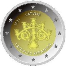 2 Euro Sondermünze aus Lettland aus 2020 mit dem Motiv lettgallische Keramik