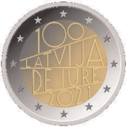 2 Euromünze aus Lettland mit dem Motiv 100. Jahrestag der  völkerrechtlichen Anerkennung Lettlands
