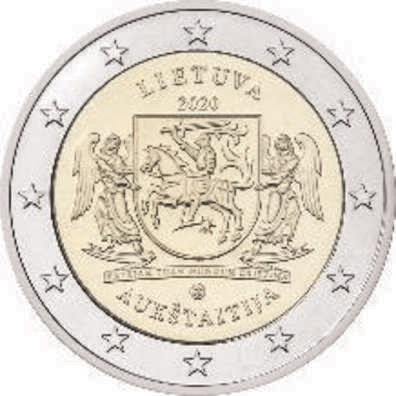 2 Euro Sondermünze aus Litauen aus 2020 mit dem Motiv Regionen Litauens Aukštaitija