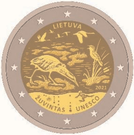 2 Euromünze aus Litauen mit dem Motiv Biosphärenreservat Žuvintas