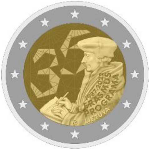 2 Euromünze aus Litauen mit dem Motiv 35 Jahre Erasmus-Programm