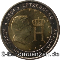 2 Euromünze aus Luxemburg mit dem Motiv Bildnis und Monogramm des Großherzogs Henri