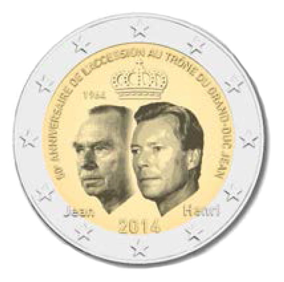 2 Euromünze aus Luxemburg mit dem Motiv 50. Jahrestag der Thronbesteigung von Großherzog Jean
