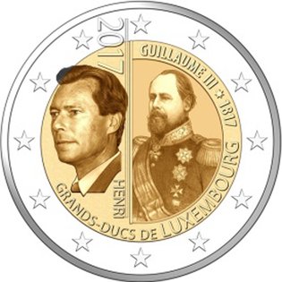 2 Euro Sondermünze aus Luxemburg mit dem Motiv 200. Geburtstag des Großherzogs Guillaume III
