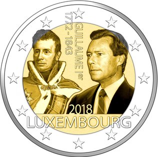 2 Euro Sondermünze aus Luxemburg aus 2018 mit dem Motiv Todestag von Großherzog Wilhelm I