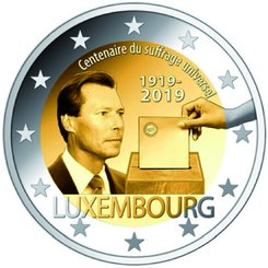 2 Euro Sondermünze aus Luxemburg uit 2019 mit dem Motiv 100 Jahre Allgemeines Wahlrecht