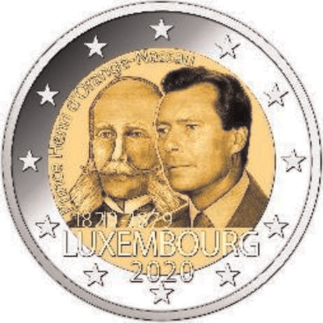 2 Euro Sondermünze aus Luxemburg aus 2020 mit dem Motiv 200. Geburtstag von Prinz Henri