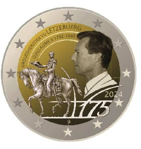 2 Euro Sondermünze aus Luxemburg aus 2024 mit dem Motiv 175. Todestag von Großherzog Guillaume II