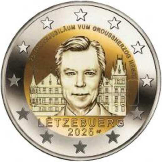 2 Euro Sonderm&uuml;nze aus Luxemburg aus 2025 mit dem Motiv 25. Jahrestag der Thronbesteigung von Gro&szlig;herzog Henri
