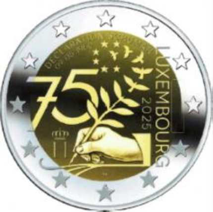 2 Euro Sonderm&uuml;nze aus Luxemburg aus 2025 mit dem Motiv 75. Jahrestag der Schuman-Erkl&auml;rung