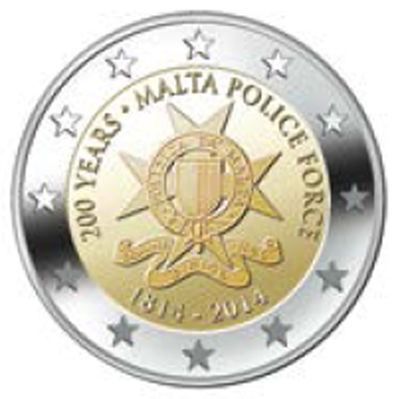 2 Euromünze aus Malta mit dem Motiv 200 Jahre maltesische Polizei