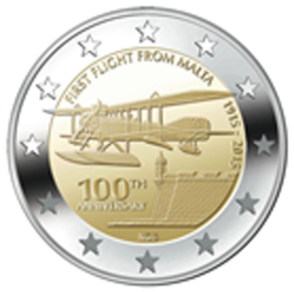 2 Euromünze aus Malta mit dem Motiv erster Flug von Malta