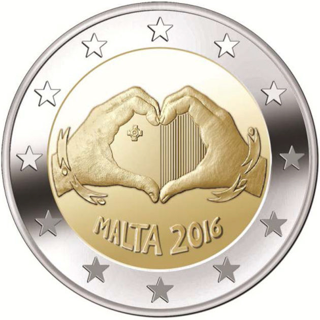 2 Euro Sondermünze aus Malta mit dem Motiv Liebe