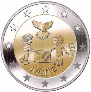 2 Euro Sondermünze aus Malta mit dem Motiv Frieden