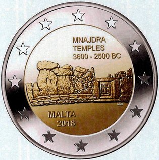 2 Euro Sondermünze aus Malta uit 2018 mit dem Motiv Tempel von Mnajdra