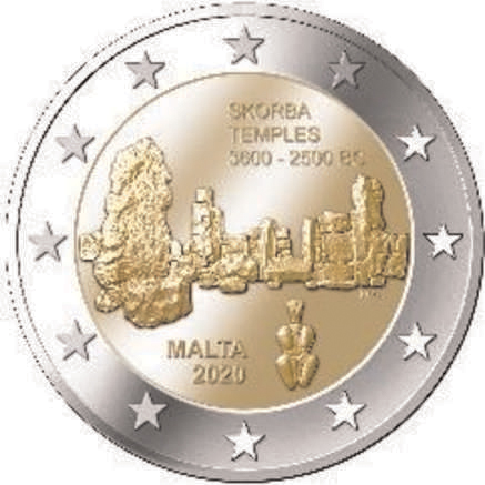 2 Euro Sondermünze aus Malta aus 2020 mit dem Motiv Prähistorische Tempel von Skorba