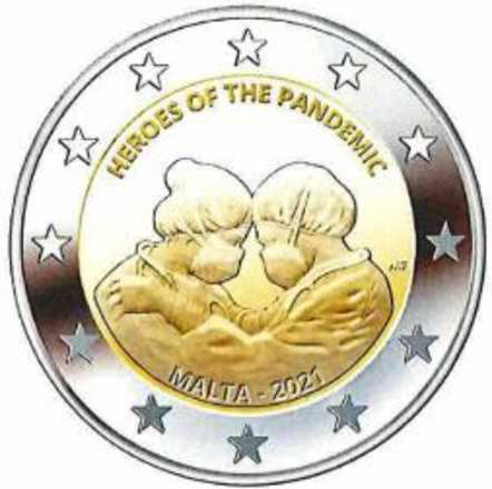 2 Euromünze aus Malta mit dem Motiv Helden der Corona-Pandemie