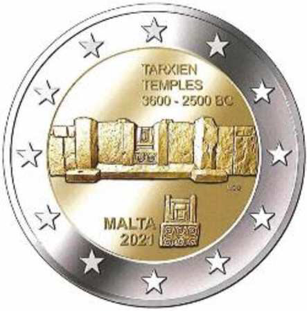 2 Euromünze aus Malta mit dem Motiv Tempel von Tarxien