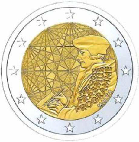 2 Euromünze aus Malta mit dem Motiv 35 Jahre Erasmus-Programm