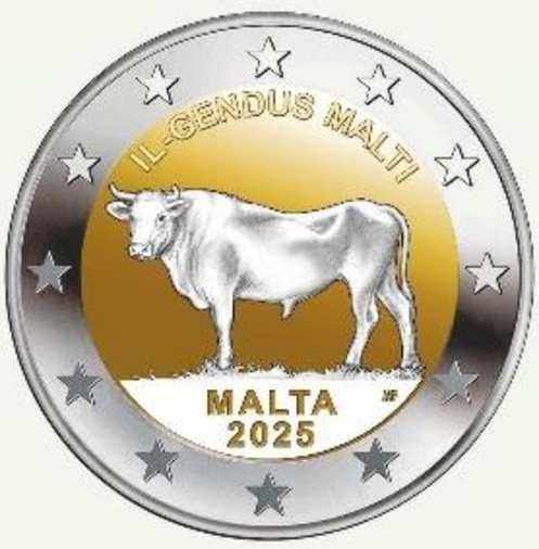 2 Euro Sonderm&uuml;nze aus Malta aus 2025 mit dem Motiv Maltesischer Ochse