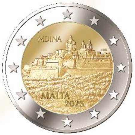 2 Euro Sonderm&uuml;nze aus Malta aus 2025 mit dem Motiv Mdina