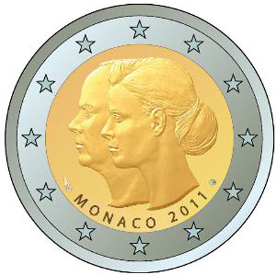 2 Euromünze aus Monaco mit dem Motiv Hochzeit von Albert und Charlene
